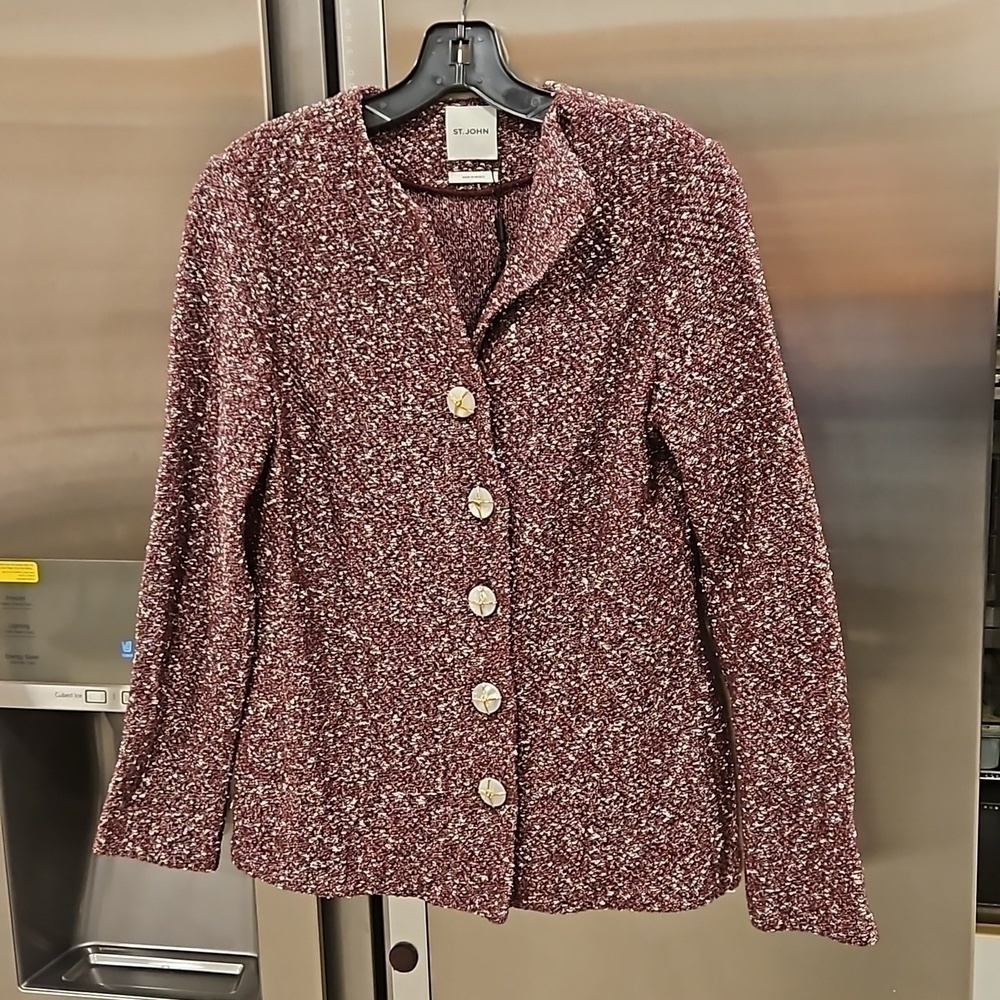 💕ST JOHN💕 Flted Tweed Knit Jacket ~ Raisin/Vanilla 8 NWOT